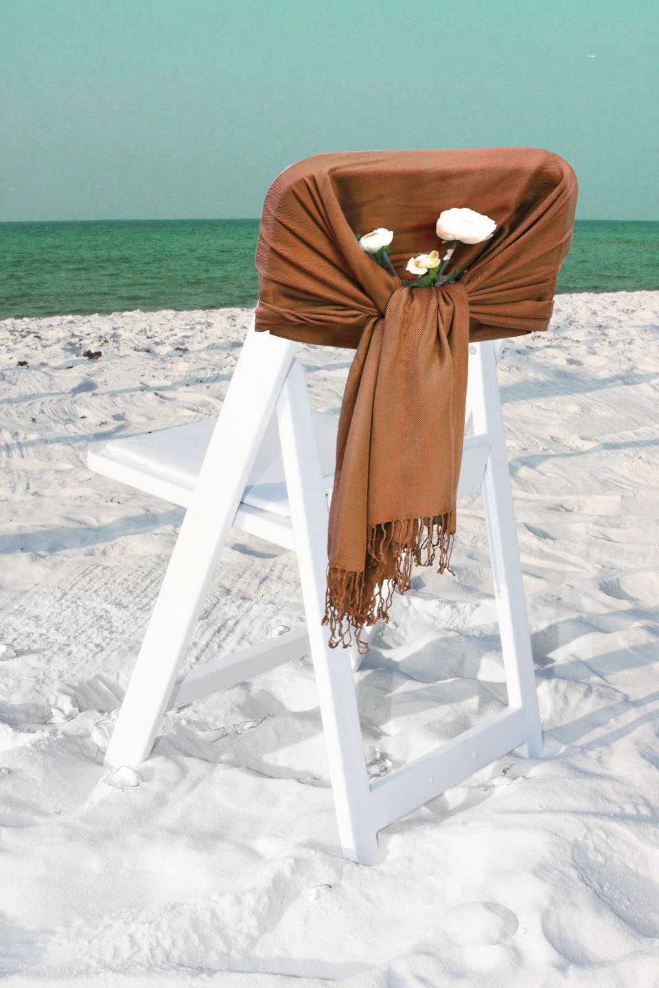 Rust-brown solid pashmina-feel shawl scarf wrap with long fringe ends