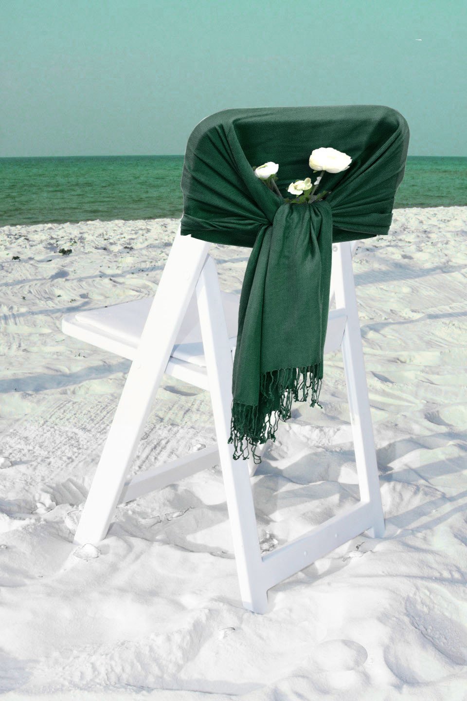 Deep green pashmina-style shawl wrap scarf with fringed ends