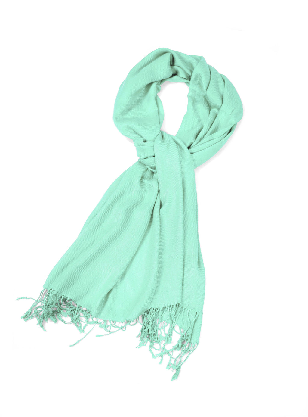 Mint green pashmina-style wrap scarf with tassel fringe