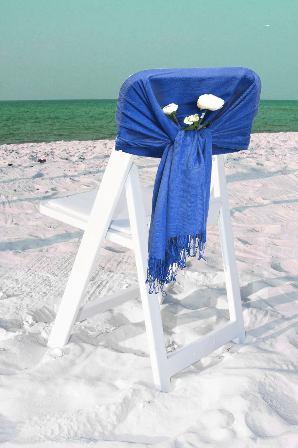 Blue pashmina-style shawl wrap scarf with fringed ends