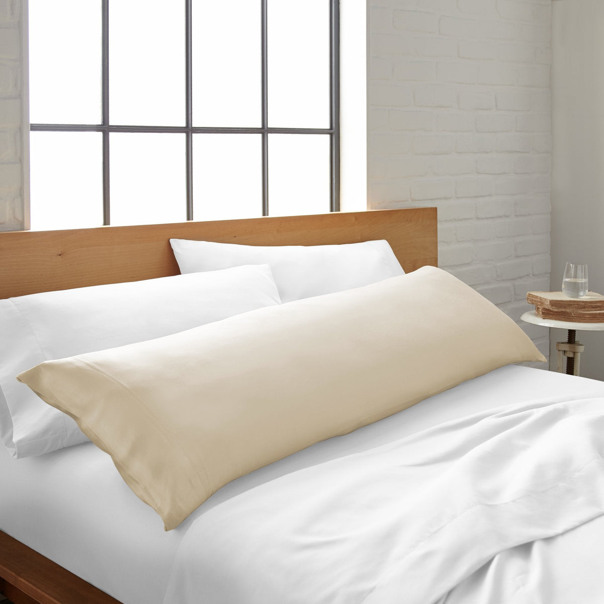 Cooling bamboo body pillowcase in ivory beige, long shape with envelope closure.