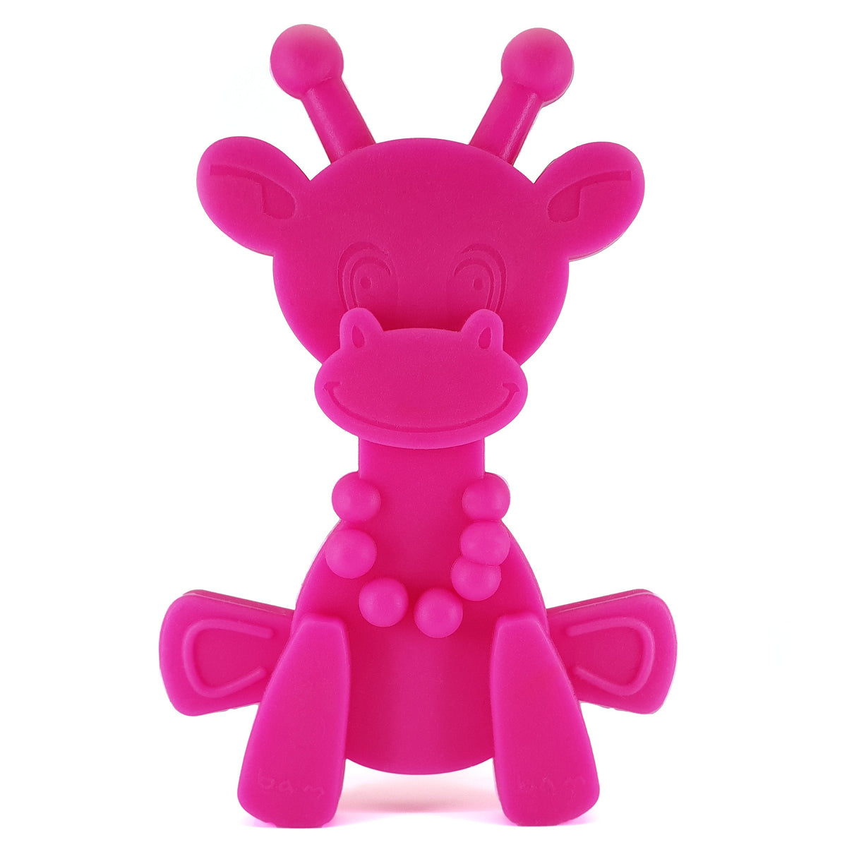 bamBAM magenta baby teething toy with textured head and bumpy leg grips