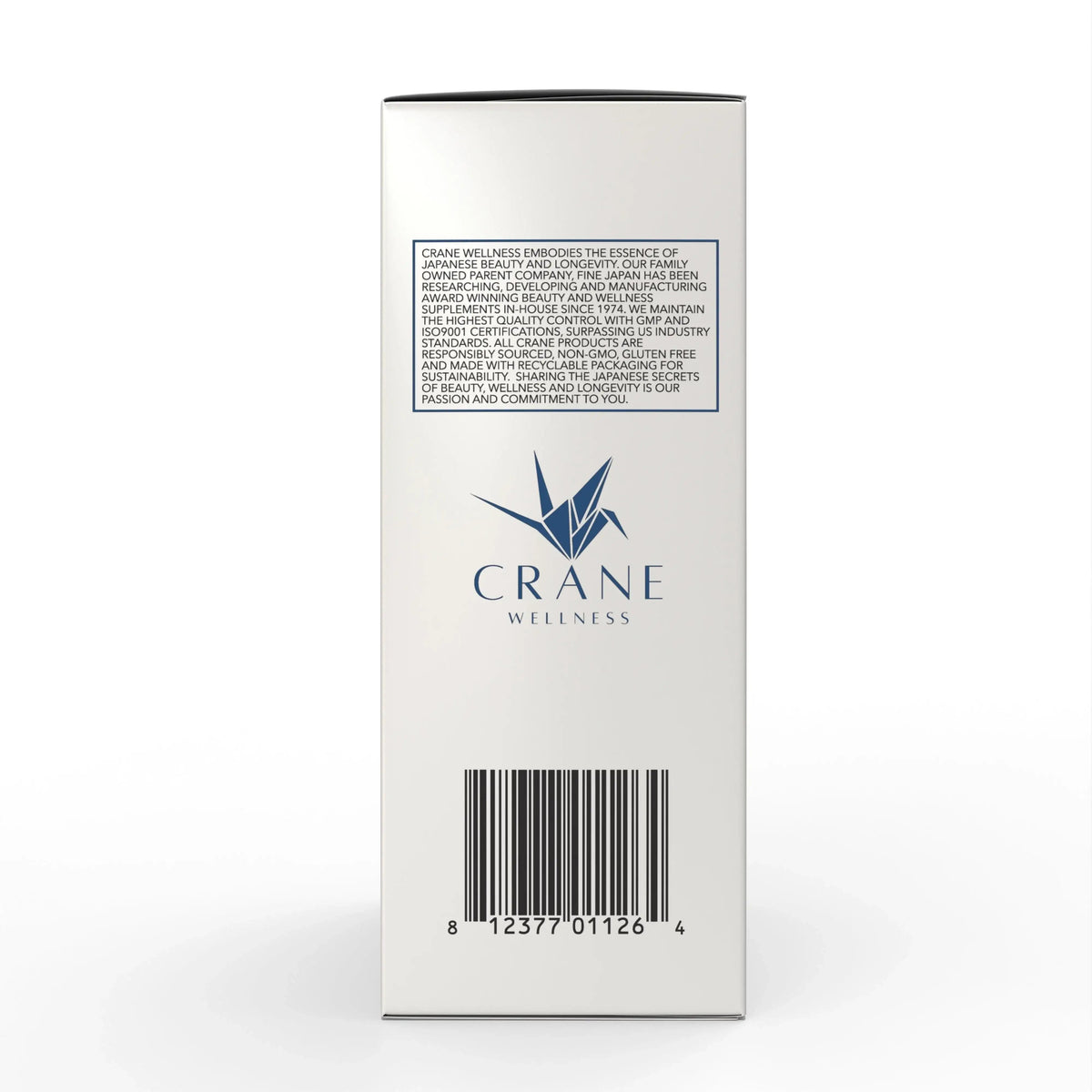 Sleep wellness supplement box back with barcode and CRANE WELLNESS logo