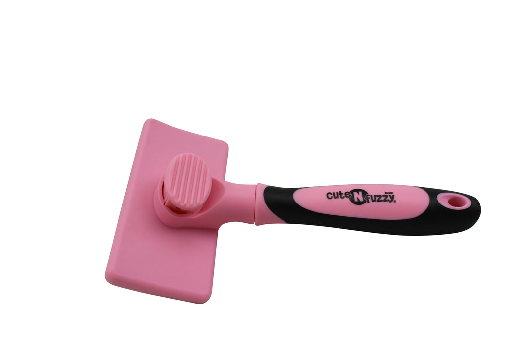 Pink self-cleaning pet slicker brush with bristle pad head and comfort grip