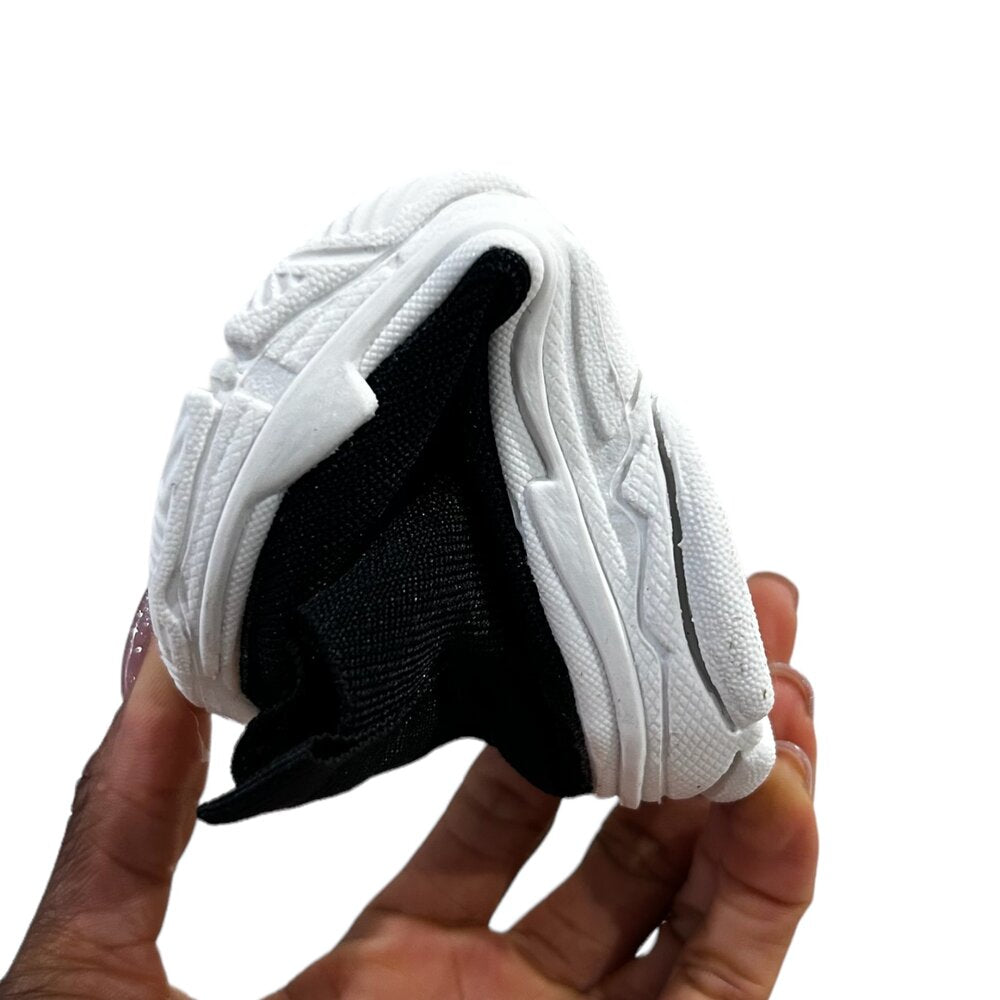 Kids slip-on sneaker, light grey? knit upper detail with white sole and heel panel