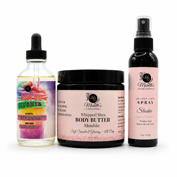 Body care gift set with body oil, whipped shea butter, and air spray—Slushie