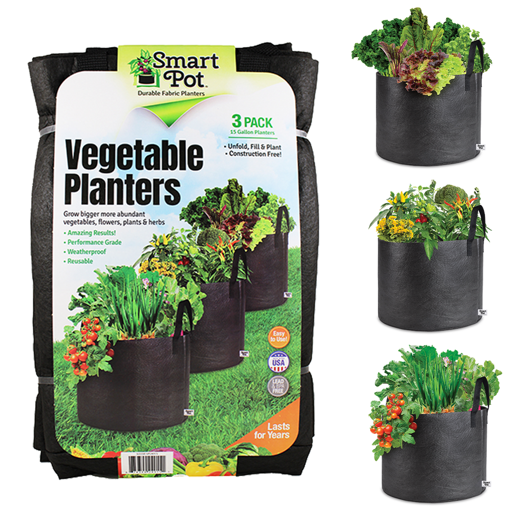 Smart Pot three 15-gallon black fabric vegetable planters with side handles, 3-pack