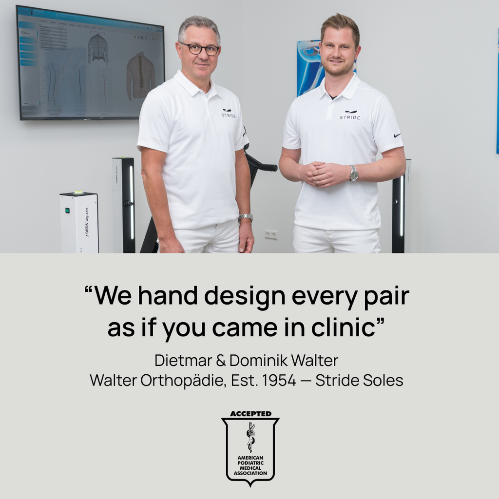 Orthotics clinic team standing beside orthotic fitting equipment and displays