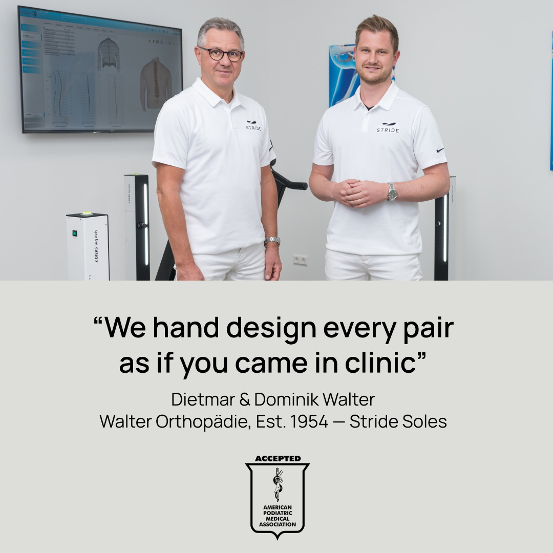 Orthotics clinic team standing beside orthotic fitting equipment and displays