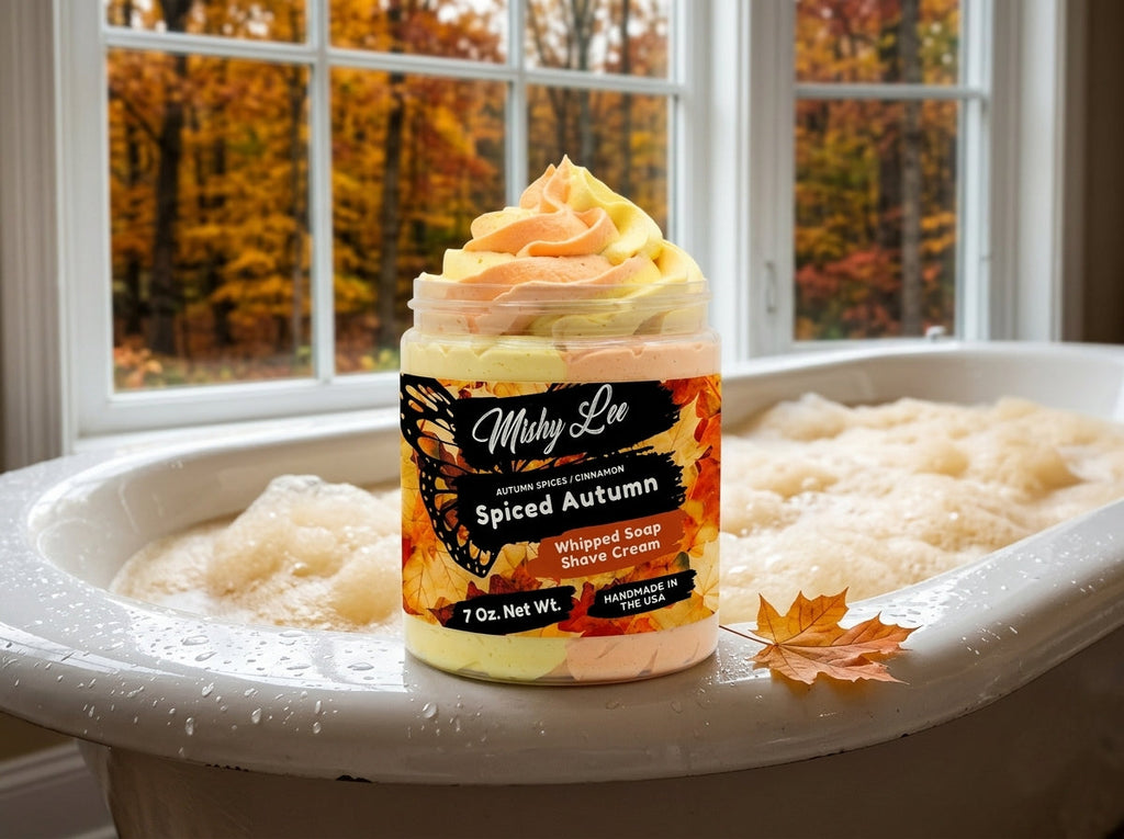 Whipped soap and shave cream jar beside white tub filled with soft foam