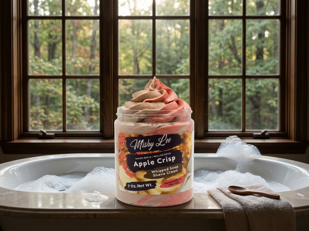 Whipped soap and shave cream jar in a bathtub with white foam