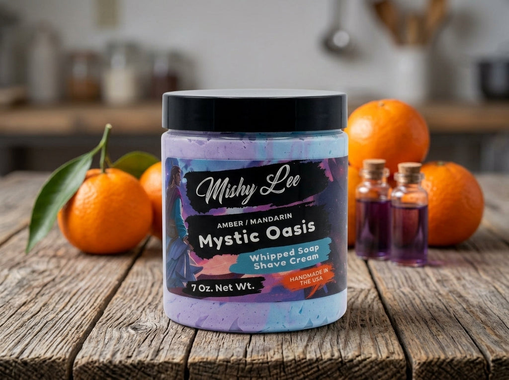 Whipped shave cream jar with purple and blue swirl, 7 oz net wt.