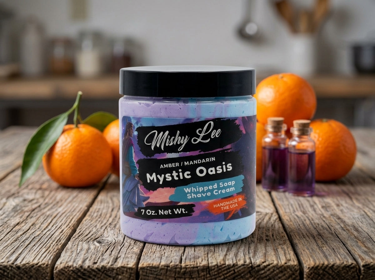Whipped shave cream jar with purple and blue swirl, 7 oz net wt.