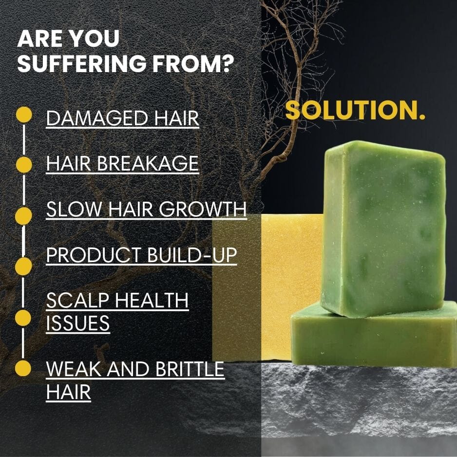 Shampoo bars set with one green bar stacked over a yellow bar base
