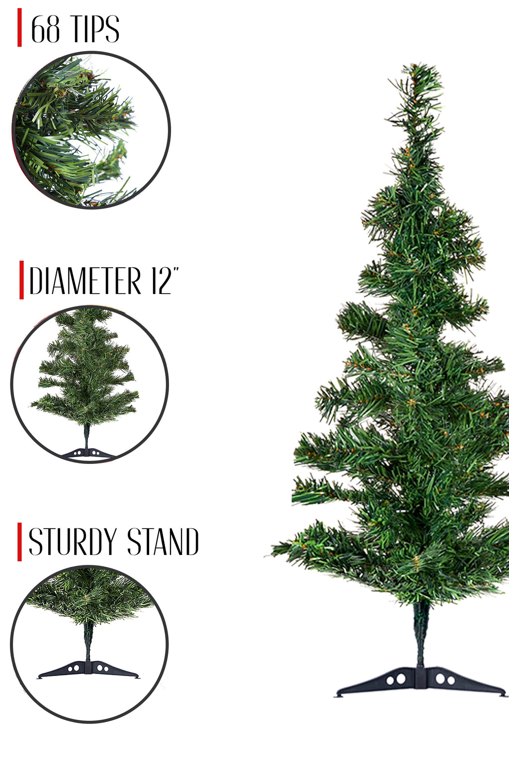 Green tabletop artificial Christmas tree with 68 tips and sturdy base stand