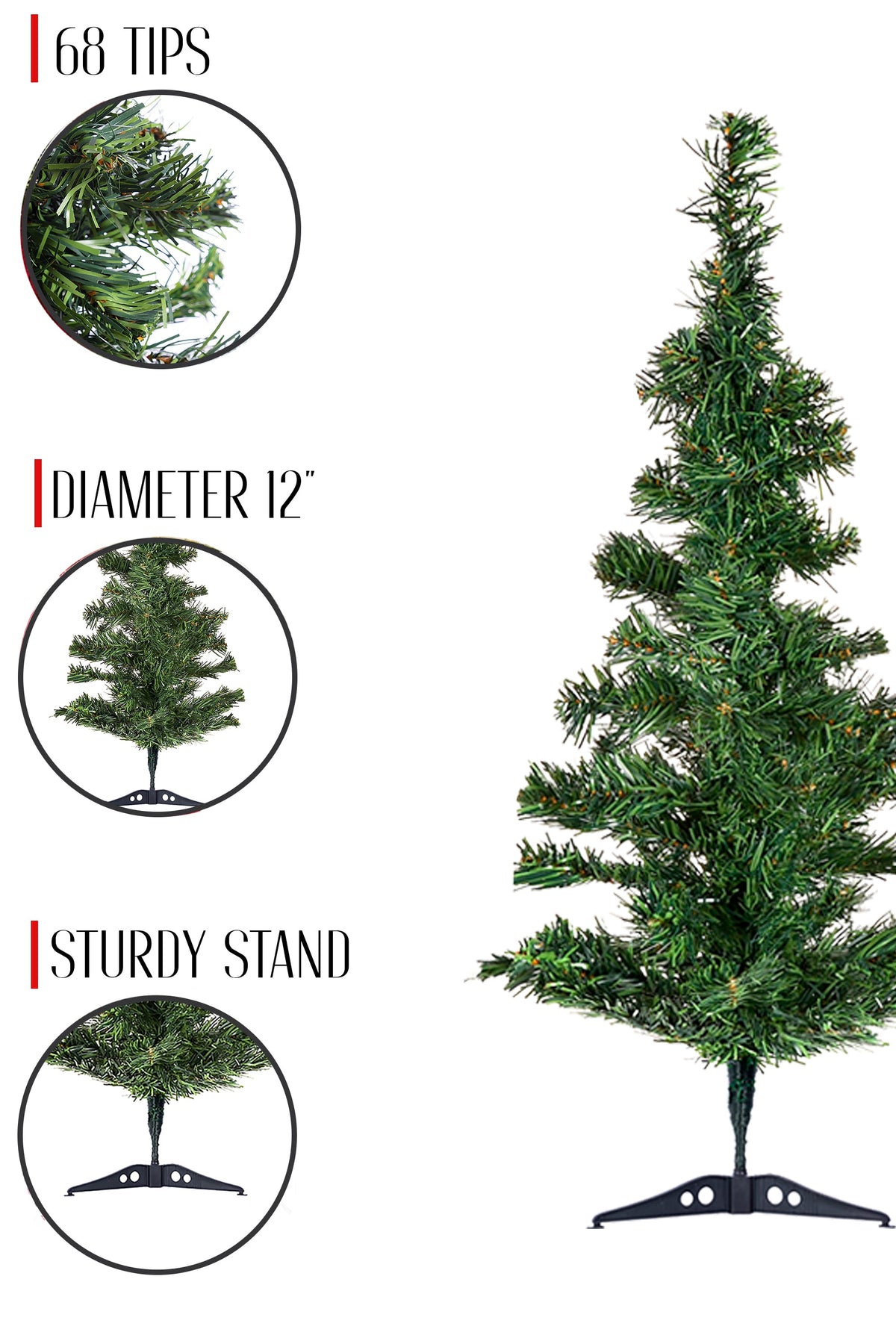 Green tabletop artificial Christmas tree with 68 tips and sturdy base stand