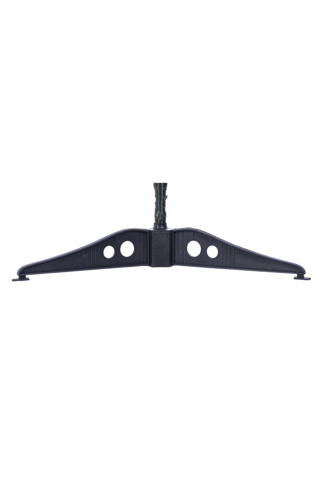 Black tabletop tree stand base with three rounded mounting holes