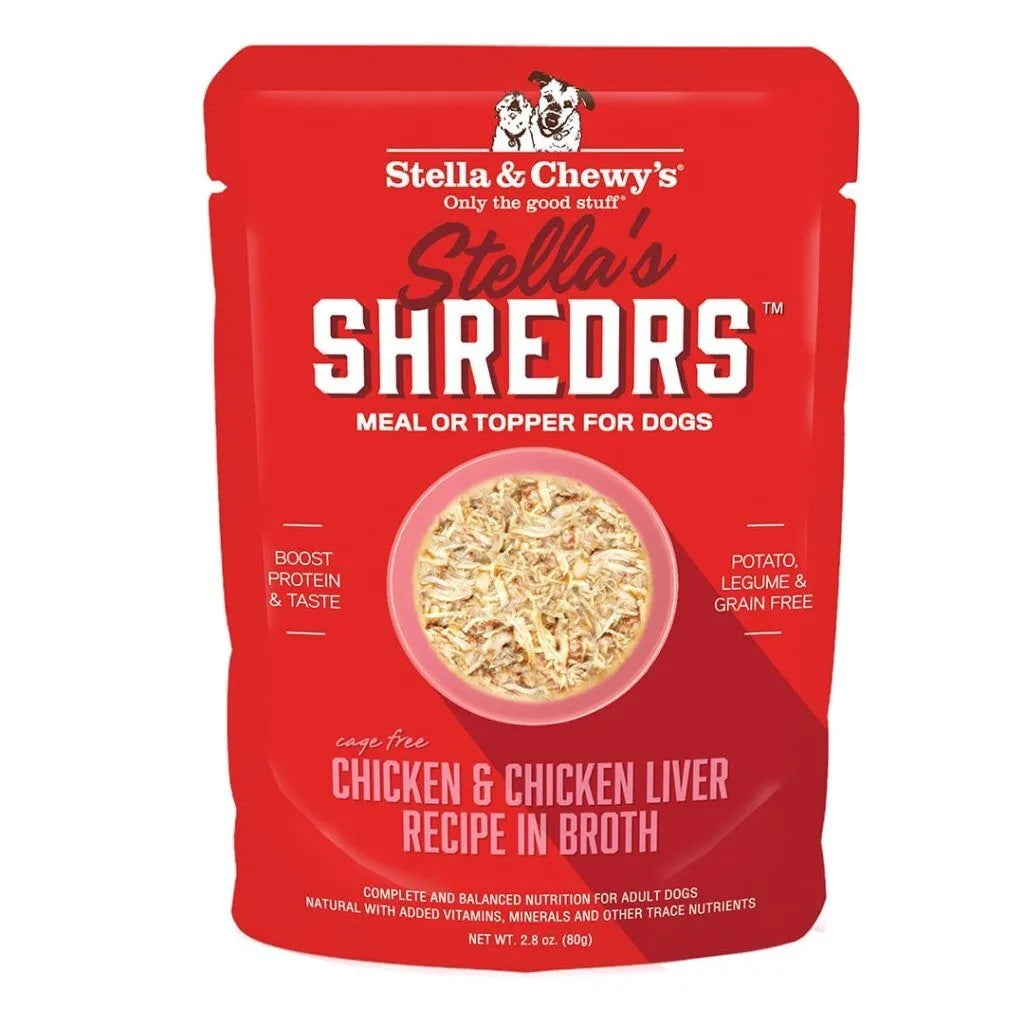 Stella & Chewy's Shredrs chicken & chicken liver broth dog food pouch, 2.8 oz