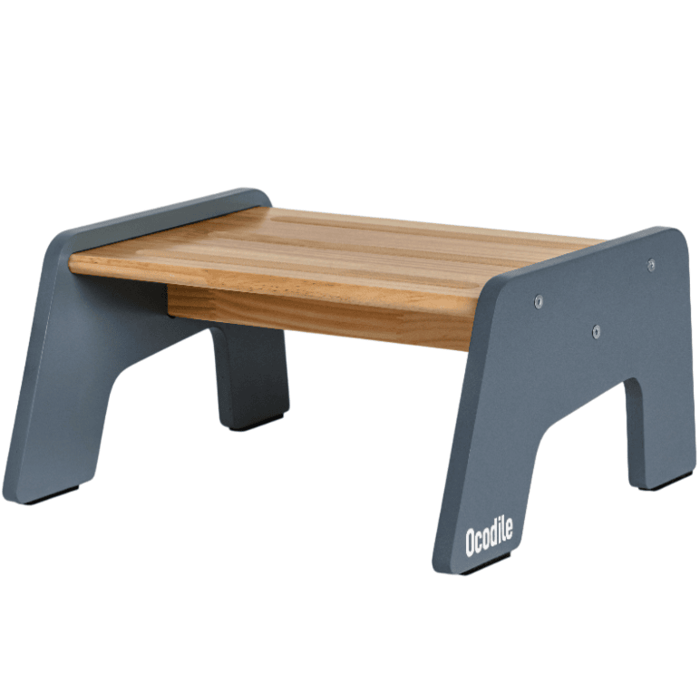 Gray kid wooden step stool with wide non-slip platform and side handles