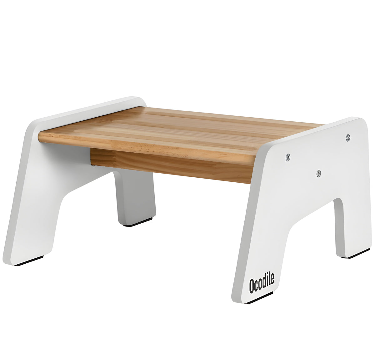 White kid wooden step stool with wide non-slip platform and side handles