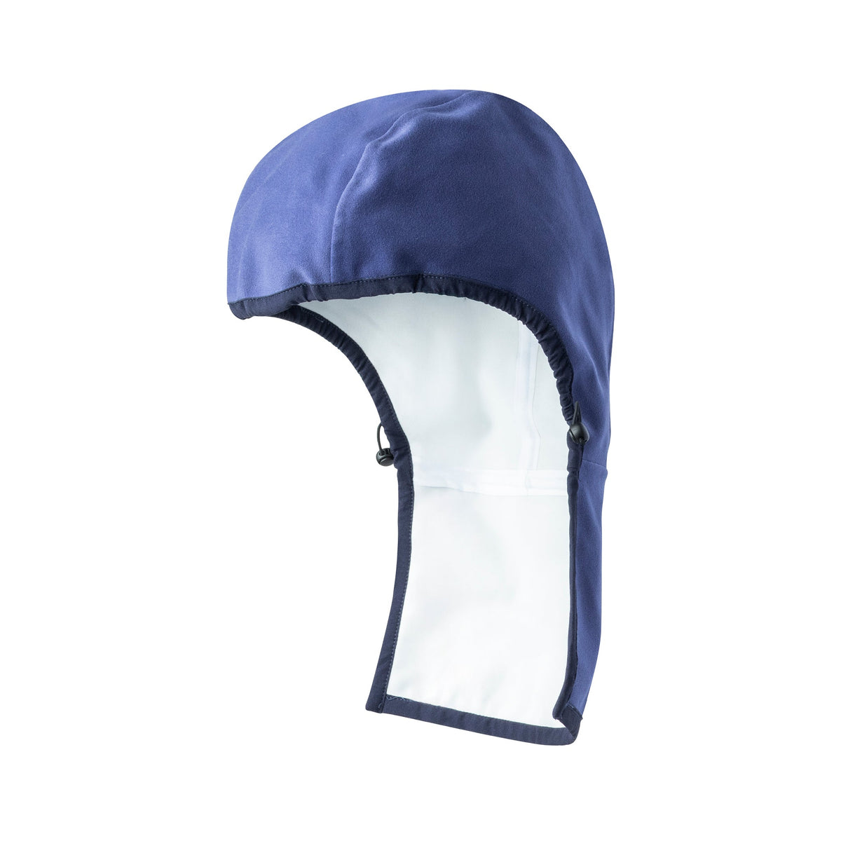 Azure cooling cap with black trim and clear cooling front panel, side ties