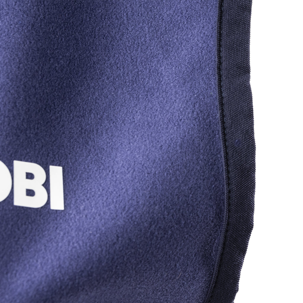 Close-up of navy cooling vest fabric and zipper edge