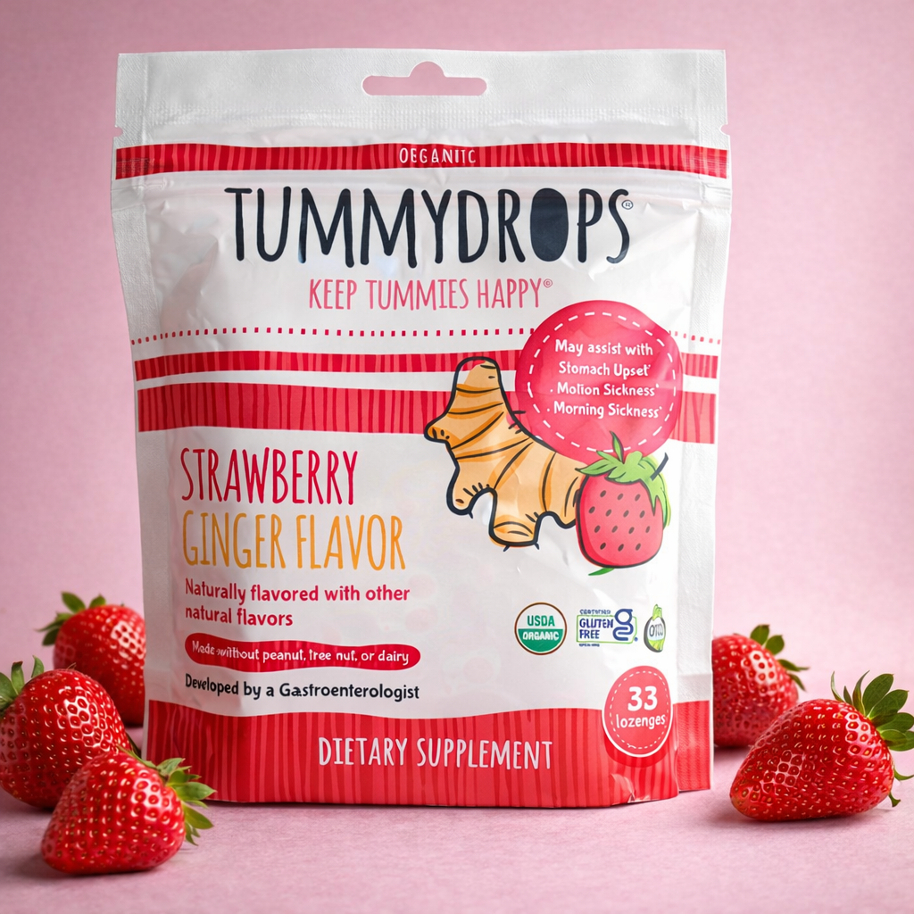 Dietary supplement drops pouch, strawberry ginger flavor, 33 count