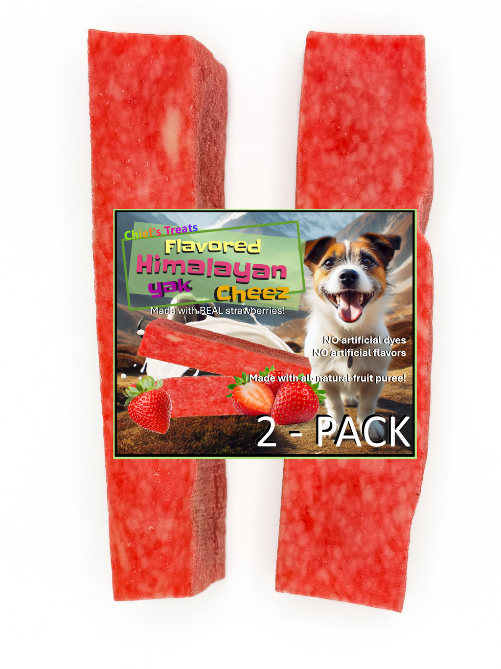Red yak cheese chew 2-pack, four textured strips on white