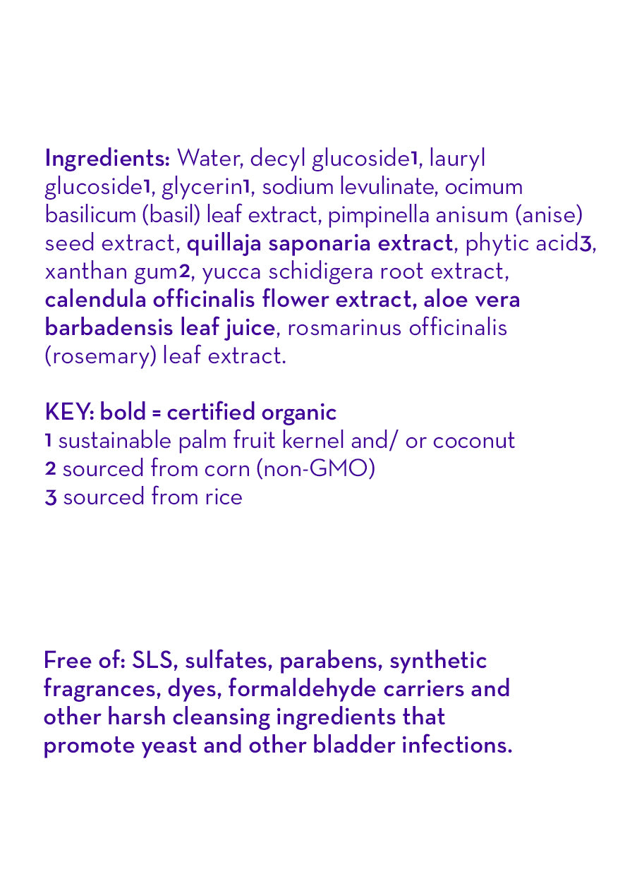 Bubble bath ingredients and free-from checklist text