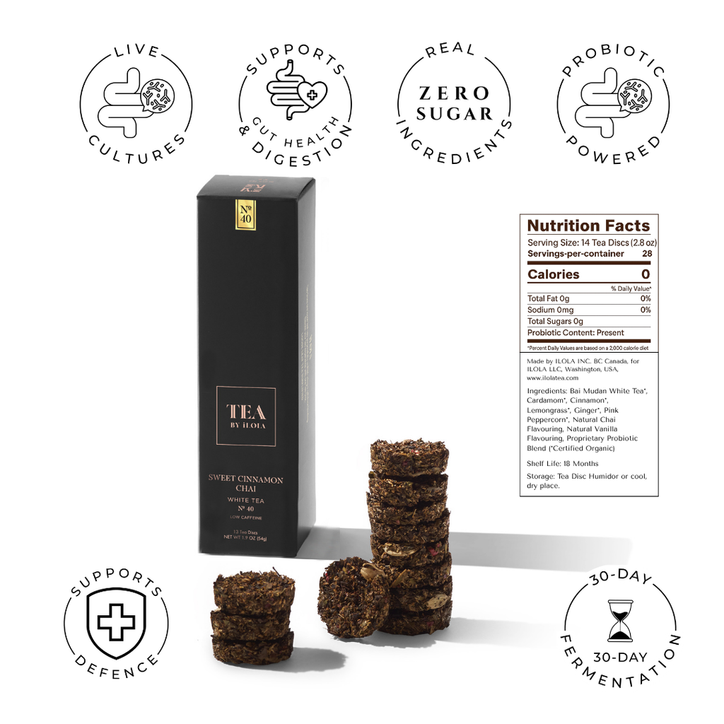 Black tea box with stacked Sweet Cinnamon Chai discs