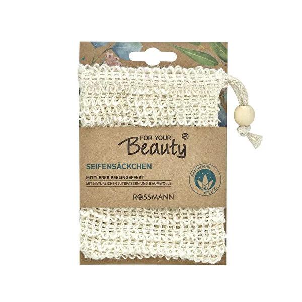 Natural cotton exfoliating bath mitt, cream mesh with hanging tassel loop
