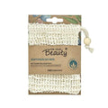 Natural cotton exfoliating bath mitt, cream mesh with hanging tassel loop