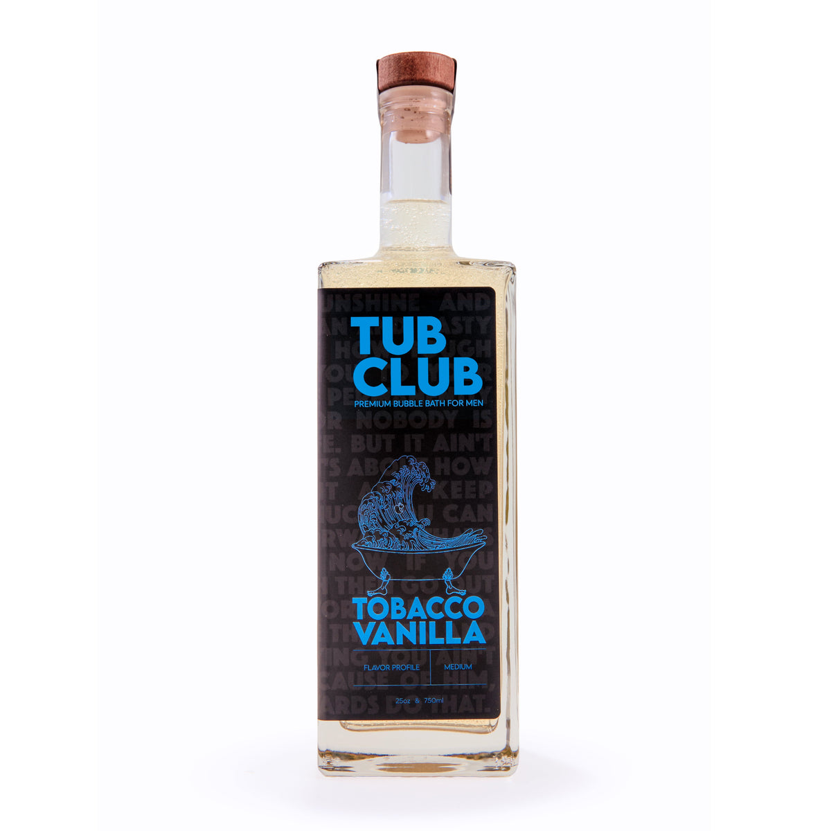 TUB CLUB bubble bath bottle front label close-up with blue bird graphic