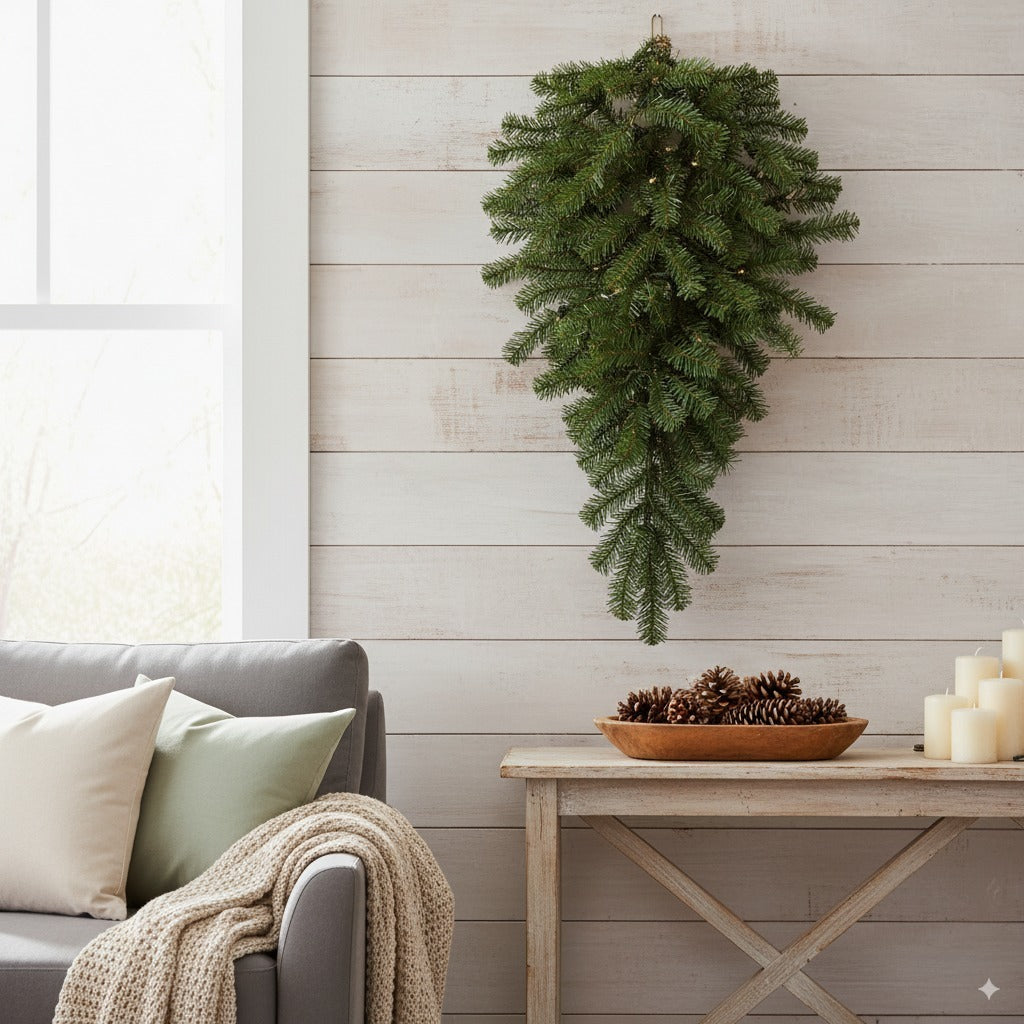 Green artificial fir teardrop Christmas swag hanging decoration
