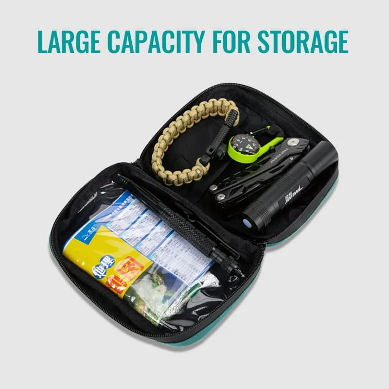 Black pet pouch open to show organizer compartments and elastic loops