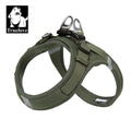 Moss green mesh dog harness with padded chest strap and adjustable side straps