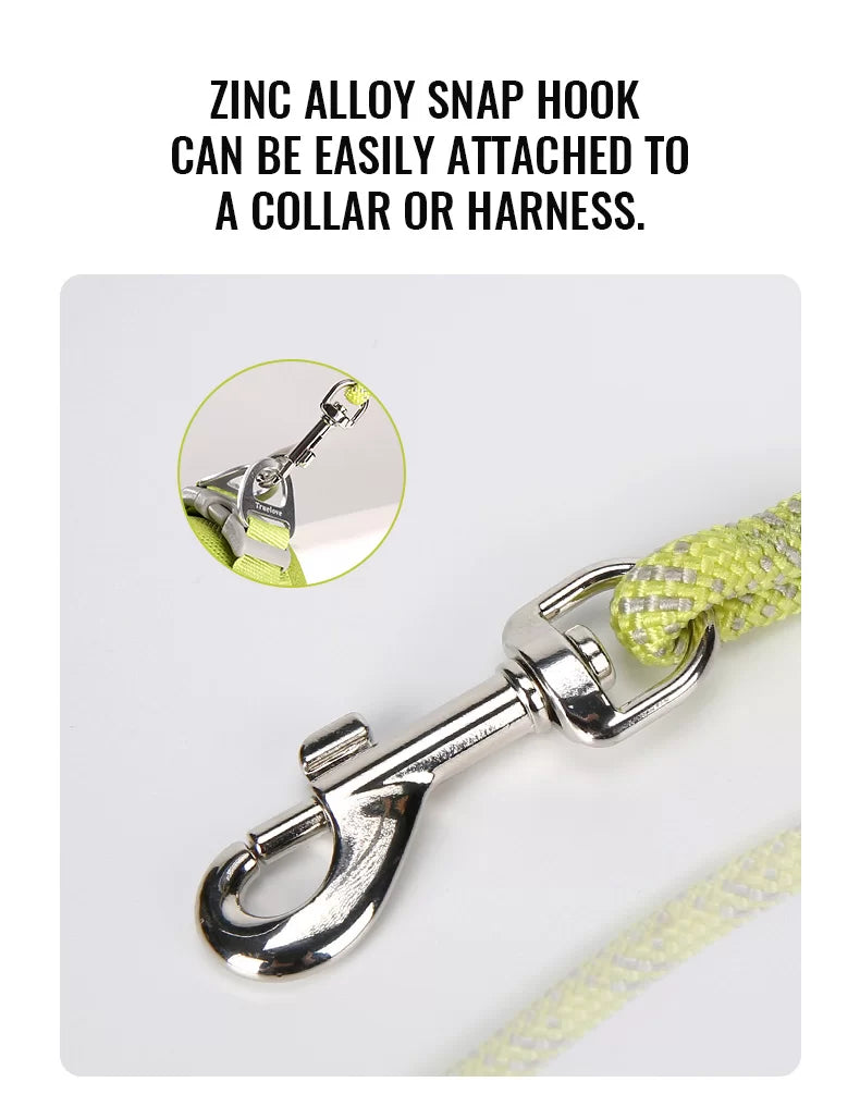 Light green rope dog leash with zinc alloy snap hook for collar or harness