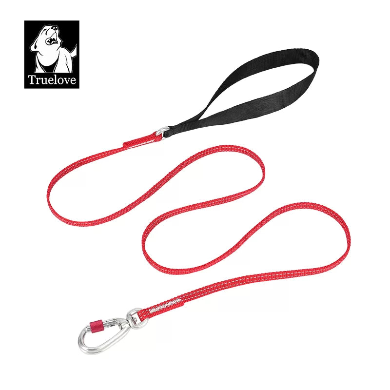 Red reflective dog leash with metal clasp and loop handle