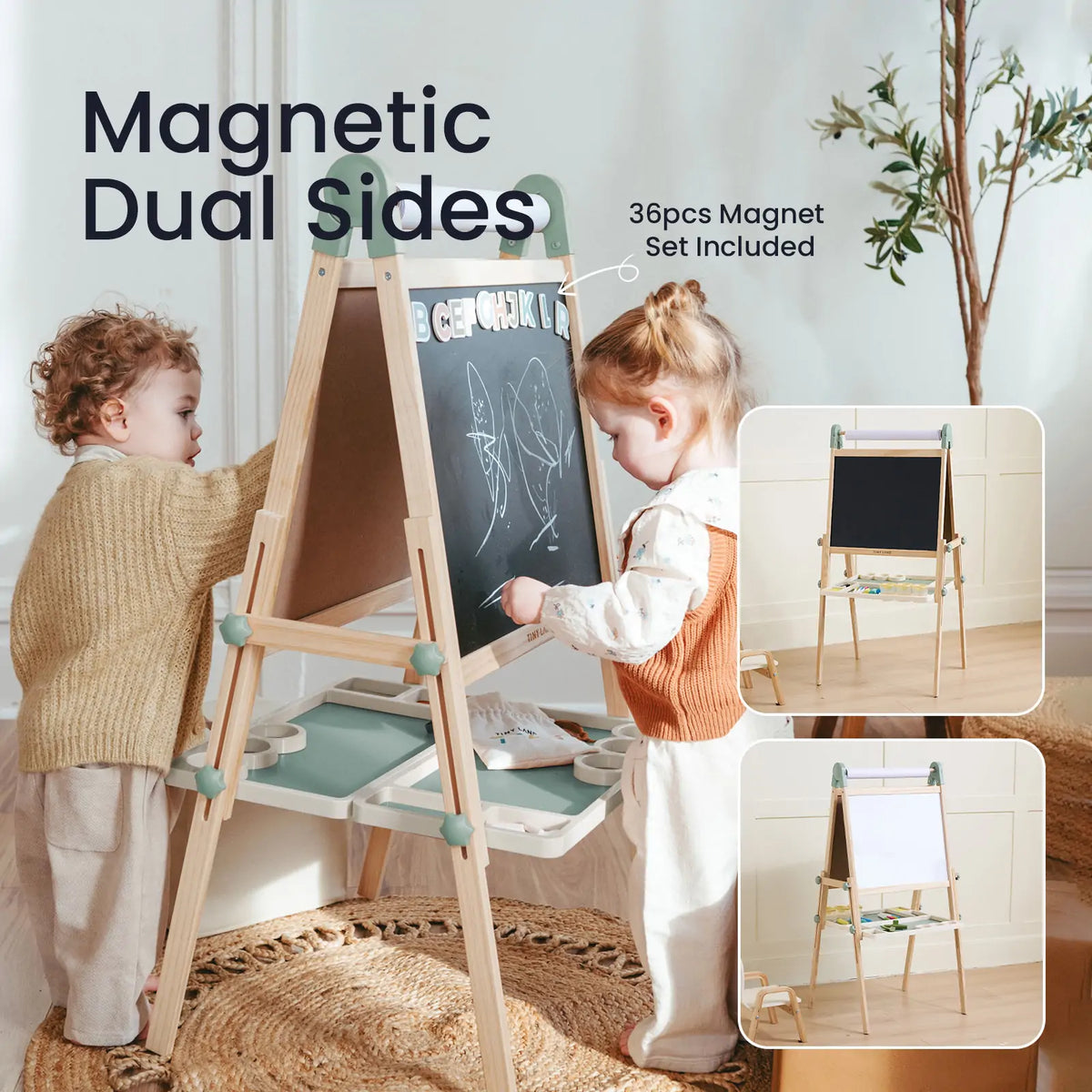 Children’s magnetic easel with dual sides for drawing and writing, 36-piece set included
