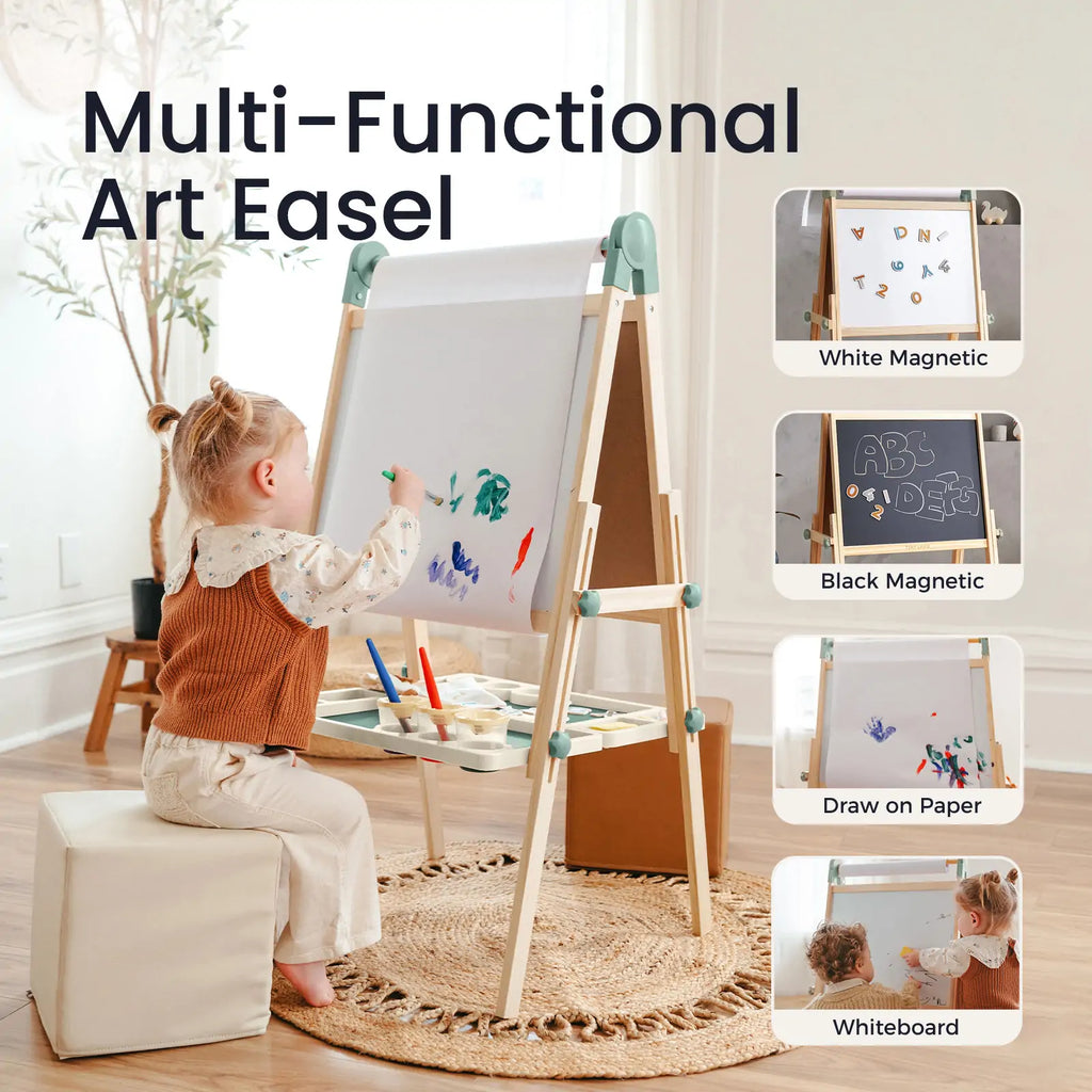 Tiny Land® multi-functional art easel with magnetic board and drawing accessories storage