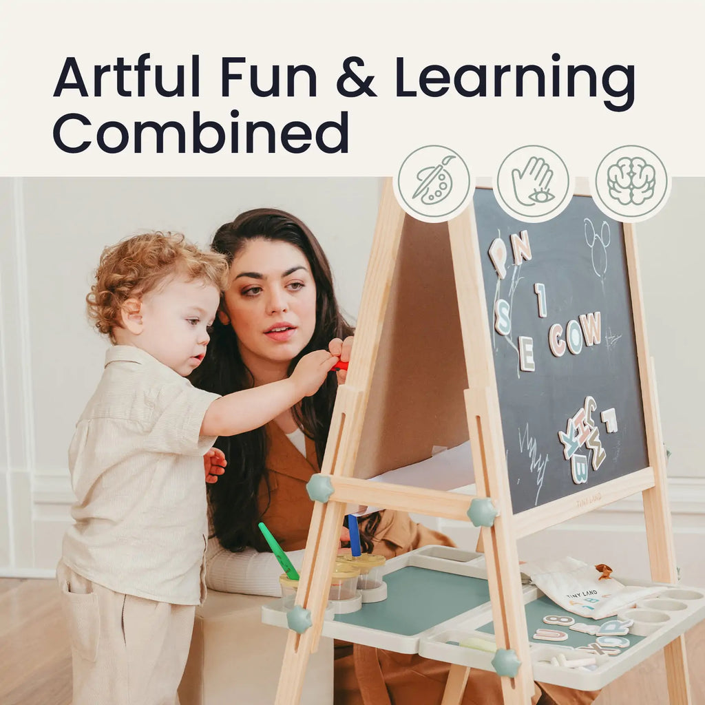Tiny Land® magnetic easel with child-friendly chalkboard and writing area for learning fun