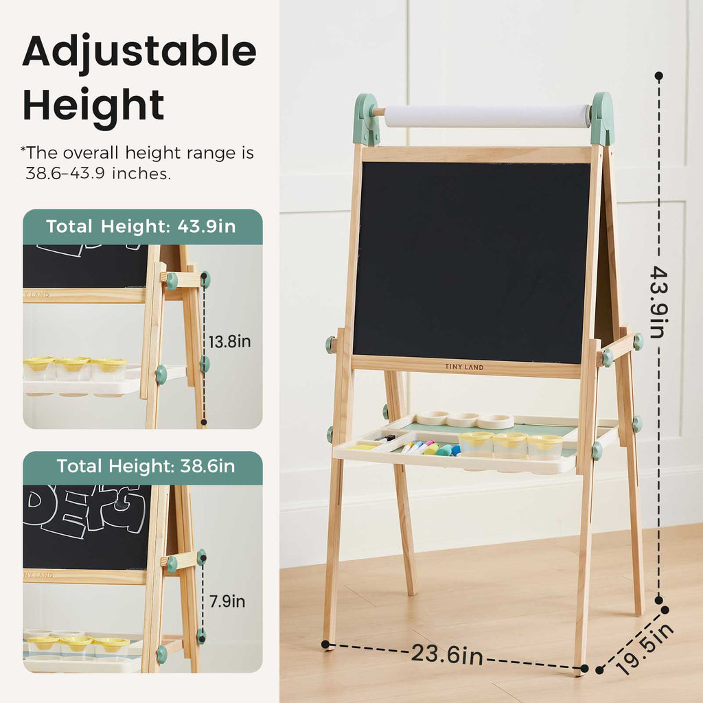Adjustable-height Tiny Land® child easel stand with marker tray
