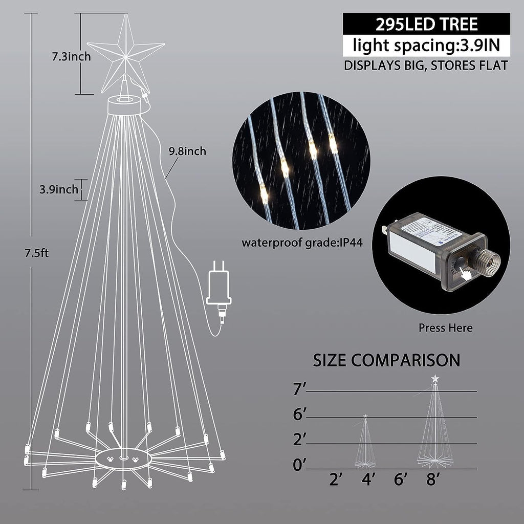 7.5-ft wireframe outdoor LED Christmas tree light with star topper