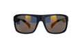 Black rectangular sunglasses with gold-tinted mirrored lenses