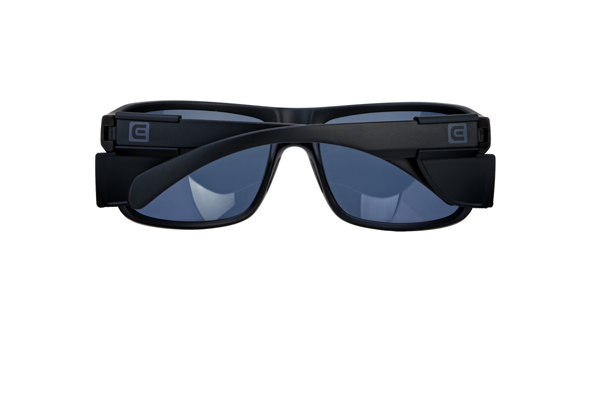 Black sunglasses with dark mirrored lenses