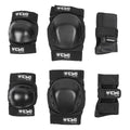 Black skate pad set with wrist guards, elbow pads, and knee pads