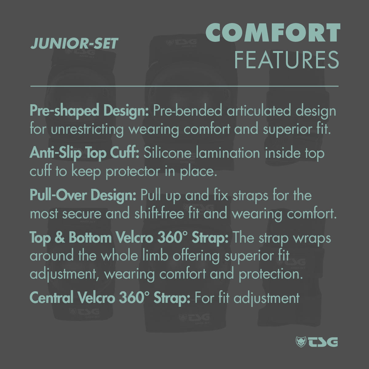Black junior skate pad set with secure Velcro straps and molded protective cups