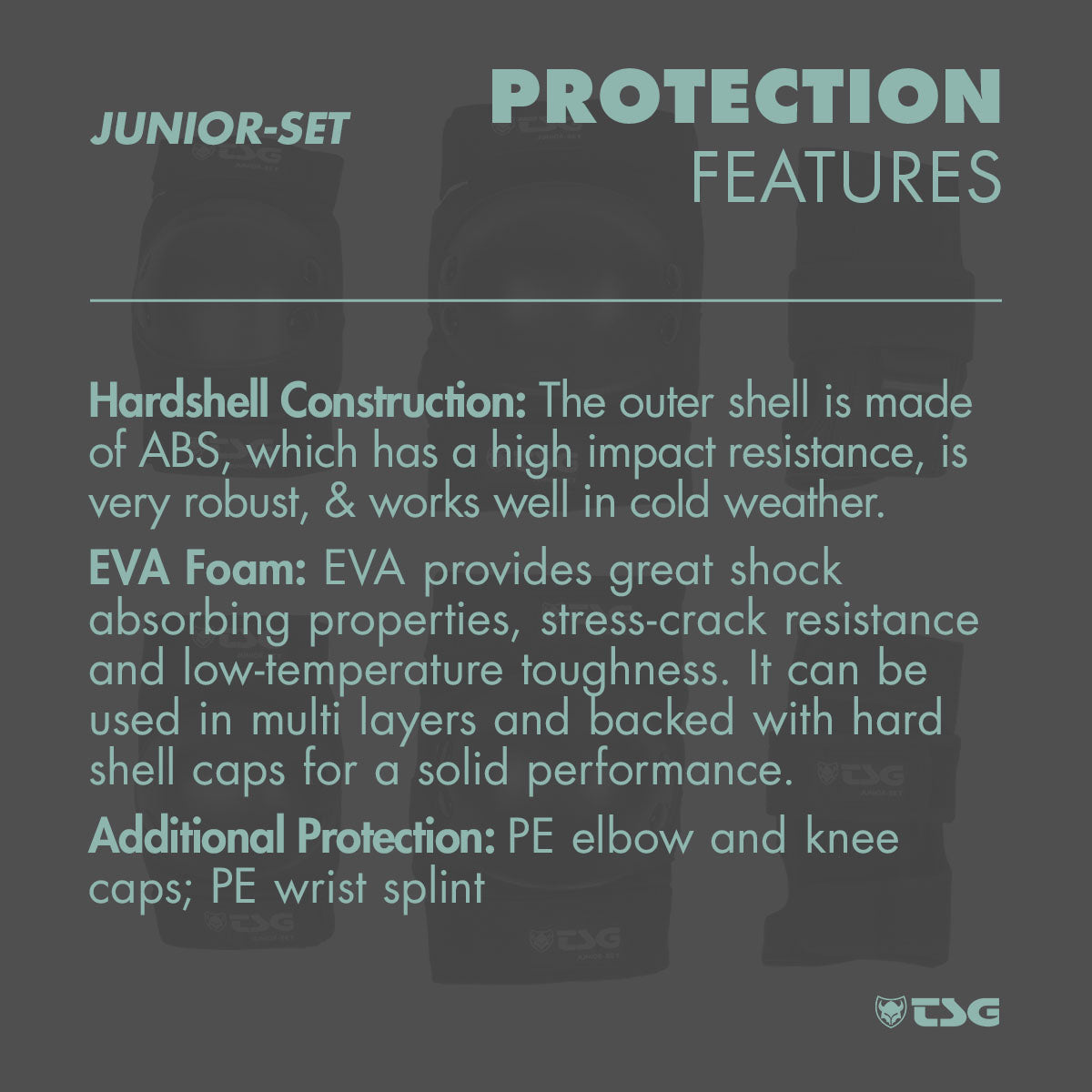 Black junior skate pad set with protective hard-shell and foam padding
