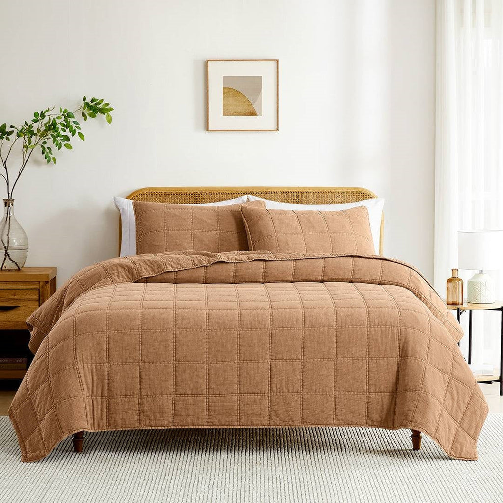 King / California King size Taupe Brown Sienna Faded Stone Washed Cotton Quilt