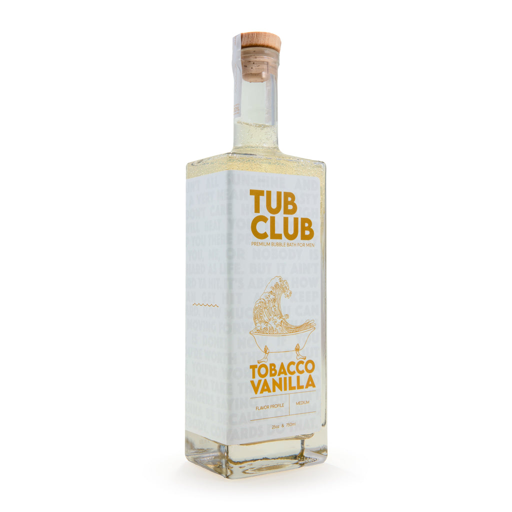 Tobacco & Vanilla bubble bath bottle front view with Tub Club and Tobacco Vanilla label.